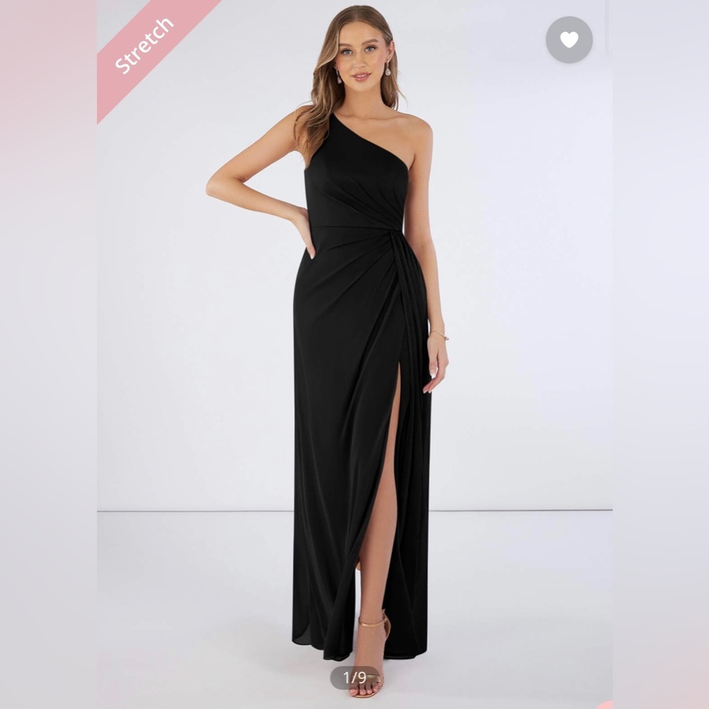 Azazie Jhene One Shoulder Dress, Black, Size 12